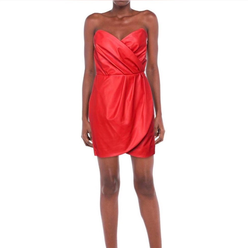 Red cocktail mini dress xs-s faux leather new Italian